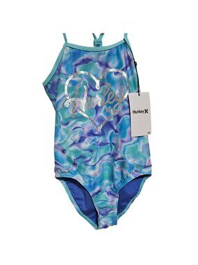 Hurley Youth One Piece Swimsuit Girls Size 5/6 UPF 50+ Aurora Green Watercolor